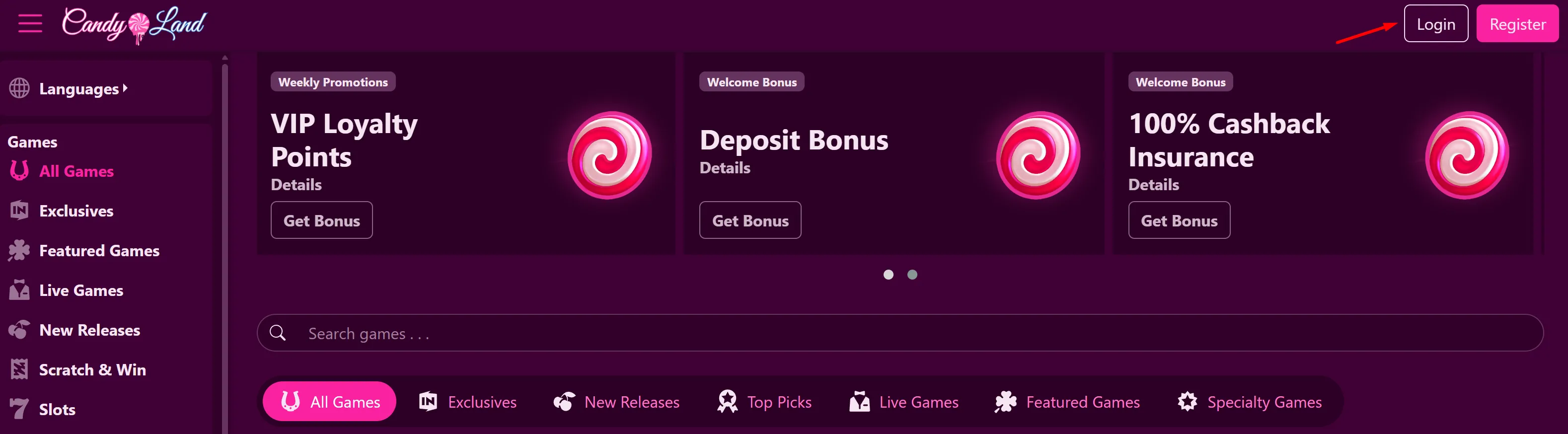 Candyland Casino Login Step 1